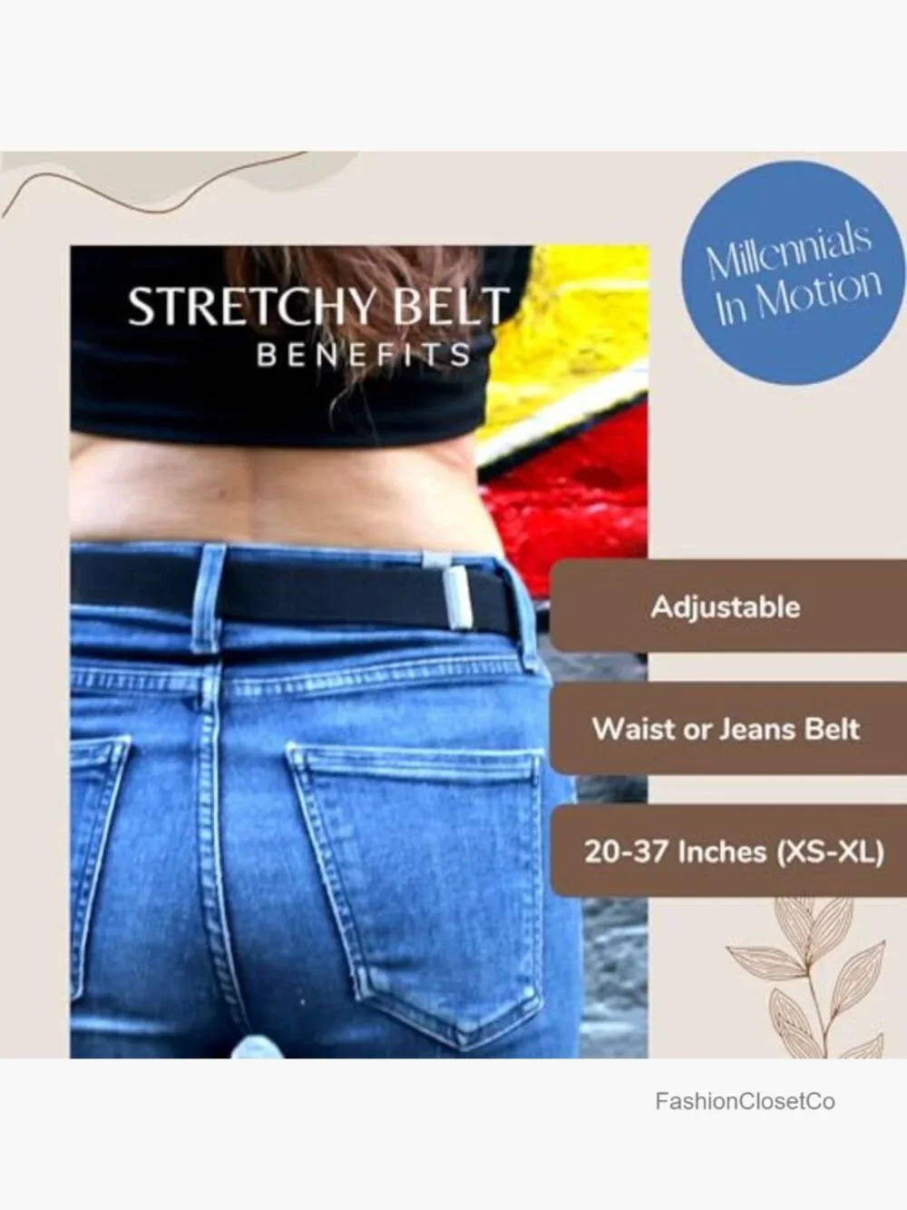 Stretchy Elastic Waist Belt with Flat Metal Buckle Adjustable